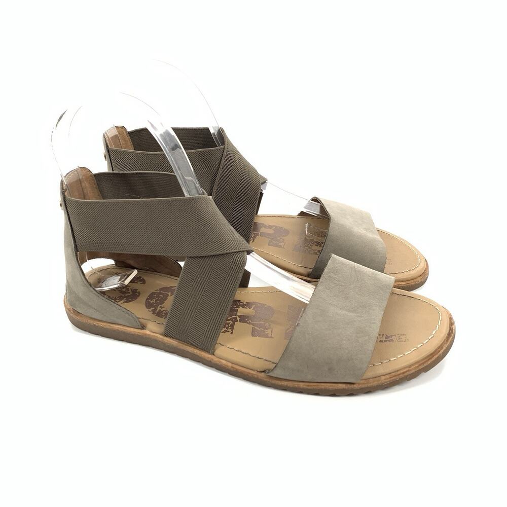 Sorel Ella II Strappy Gladiator Comfort Sandals Size 7.5 Womens Army Green Brown